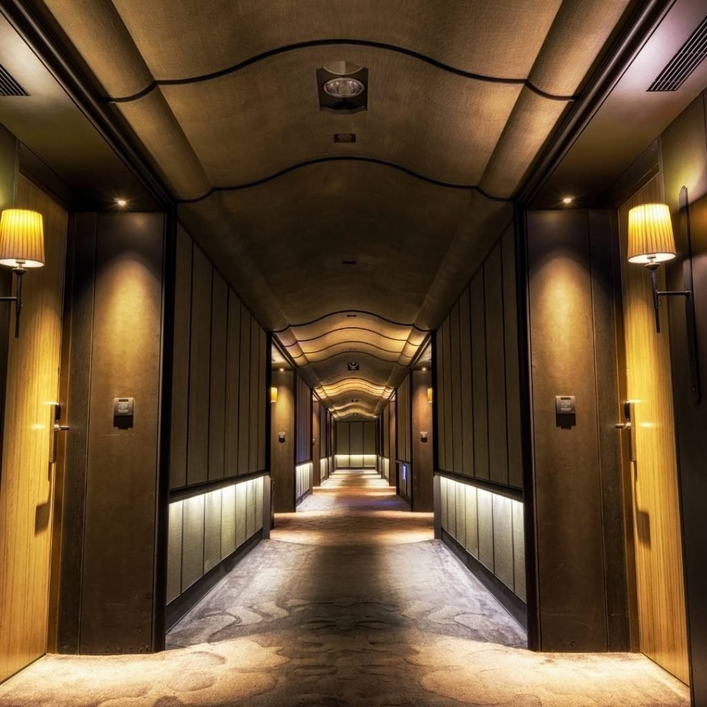 lobby canopy wash — hospitality lighting nyc entry example