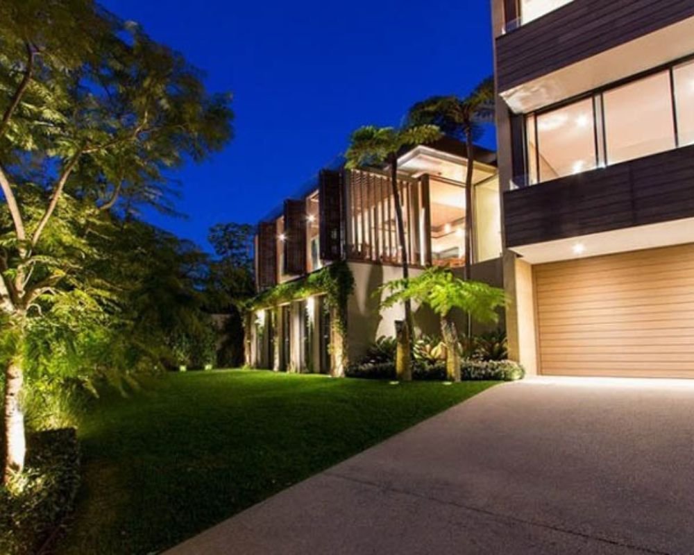 front entry path with residential lighting staten island