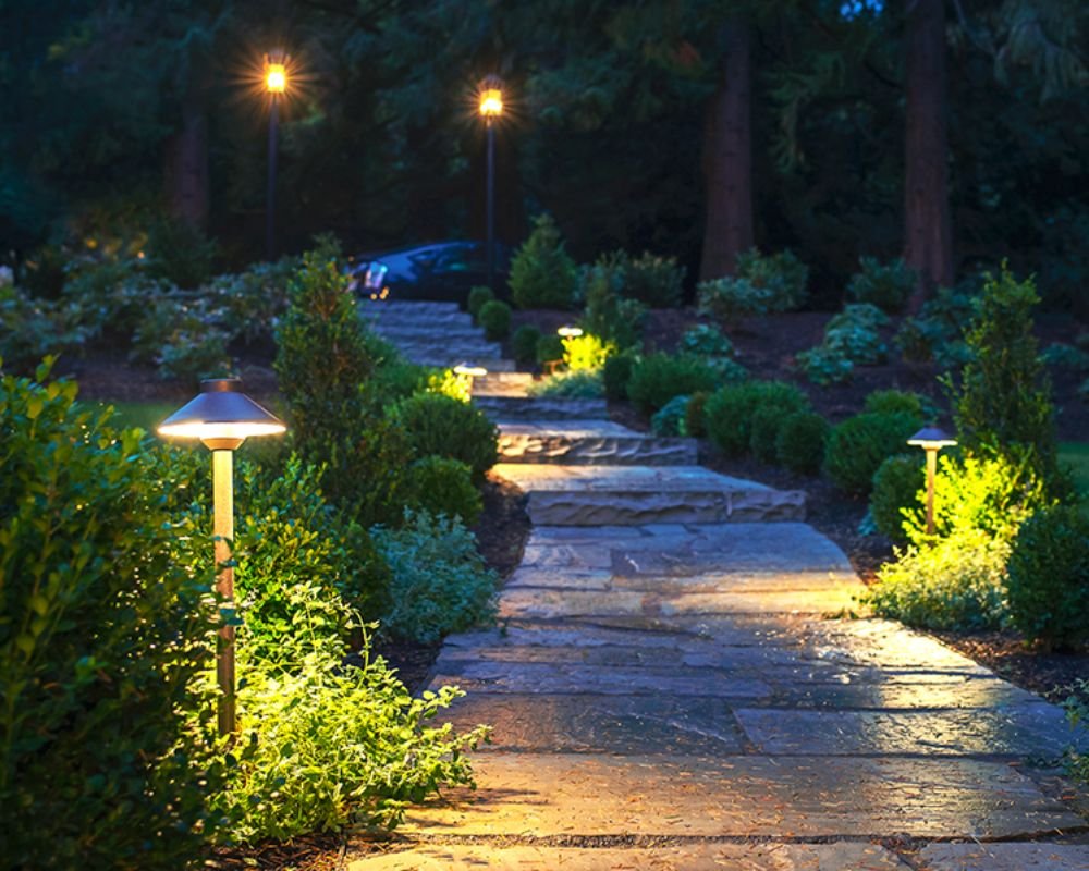 Garden Path Using Low Voltage Landscape Lighting